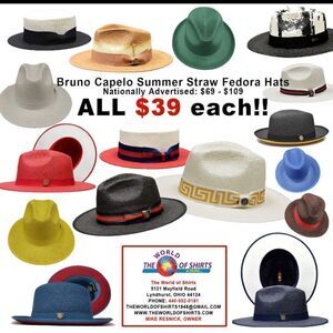 Men's Bruno Capelo Straw Fedora Hats. Nationally Advertised at $69-$109. All $39